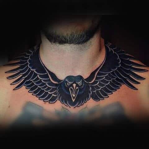 Flying Crow Collar Bone Tattoos For Men