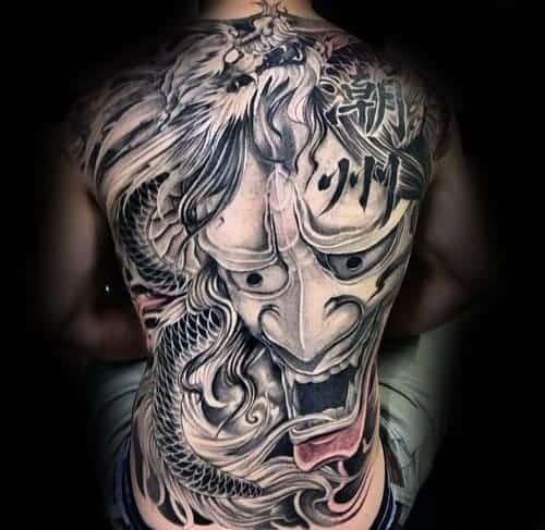 flying-dragon-with-japanese-hannya-demon-mask-mens-back-tattoos