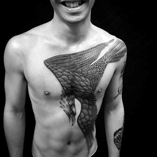 Flying Eagle Badass Male Tattoo Design Ideas On Chest