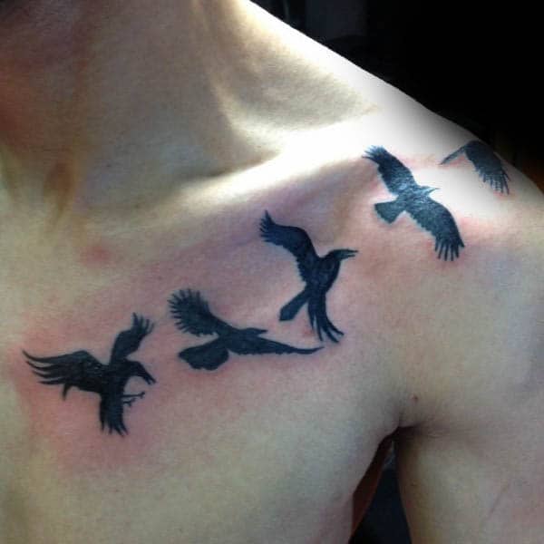 Flying Eagle Silhouette Mens Chest And Shoulder Tattoo