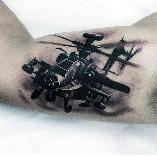 Flying Helicopter Different Mens Inner Arm Bicep 3d Tattoo