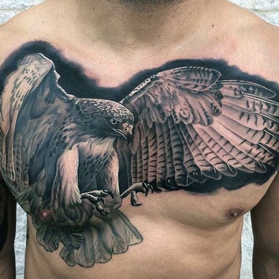 Flying Owl 3d Chest Rad Tattoos For Males