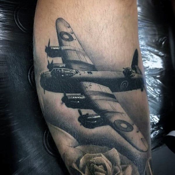Flying Plane 3d Realistic Different Leg Tattoos For Men