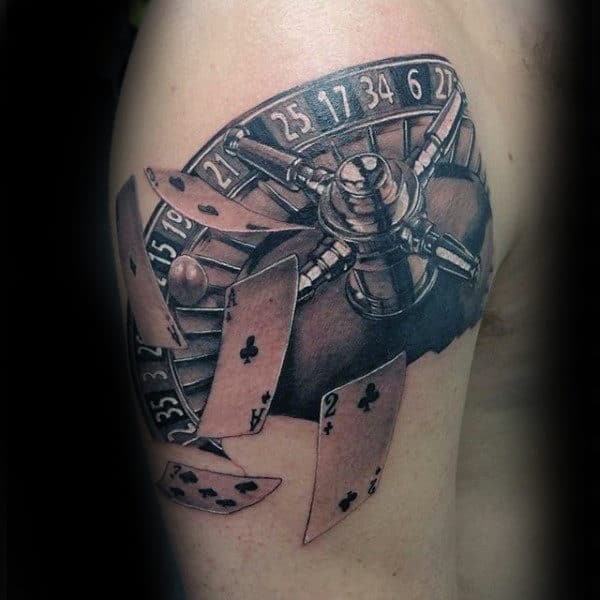 Flying Playing Cards Mens Upper Arm Tattoos