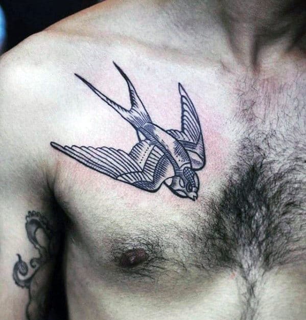 Flying Sparrow Mens Small Chest Tattoos