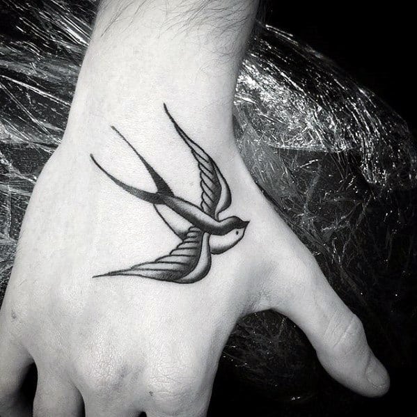 Flying Sparrow Mens Small Traditional Old School Hand Tattoos