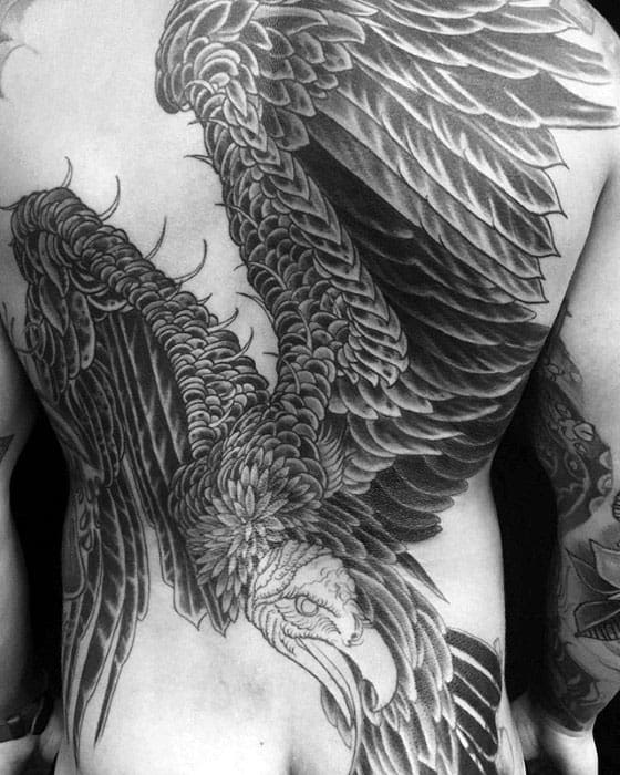 Flying Vulture Wings Male Back Tattoos