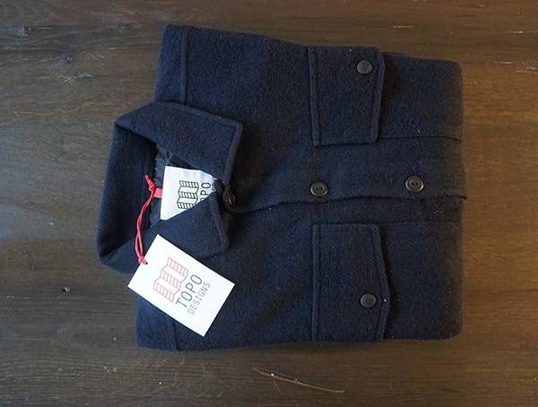 Folded Guys Topo Designs Wool Navy Long Sleeve Button Down Shirt