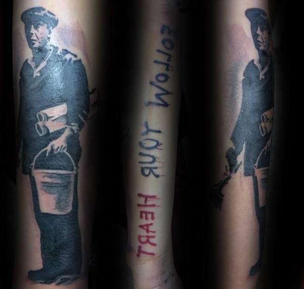 Follow Your Heart Guys Banksy Forearm Tattoo