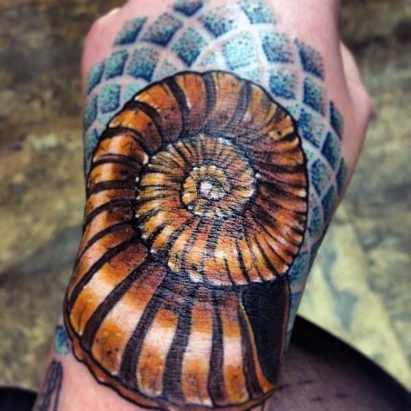 Foot 3d Creative Ammonite Tattoos For Men