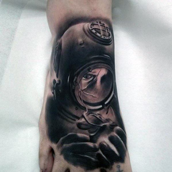 Foot 3d Diver Tattoos For Gentlemen