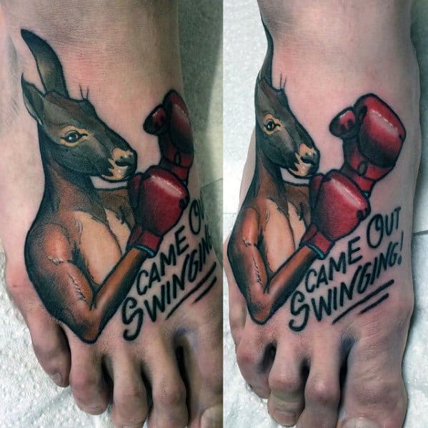 Foot Male Boxing Kangaroo Came Out Swinging Quote Tattoo Designs