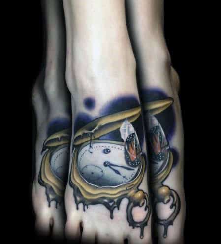 Foot Melting Clock Mens Tattoos