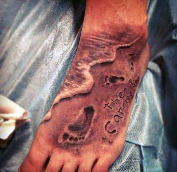 Footprints In The Sand Mens Beach Foot Tattoos