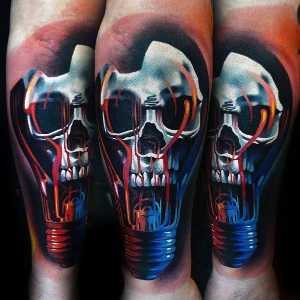 Forearm 3d Badass Lightbulb Skull Mens Tattoo Designs