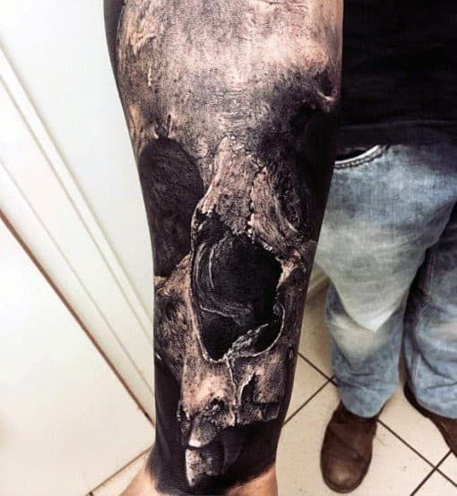 Forearm 3d Male Realistic Shaded Skull Tattoo Ideas