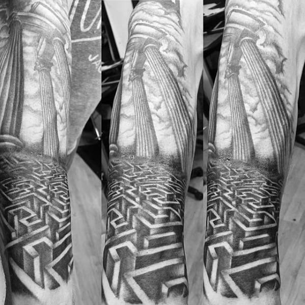 Forearm 3d Mens Tattoo With Maze Design