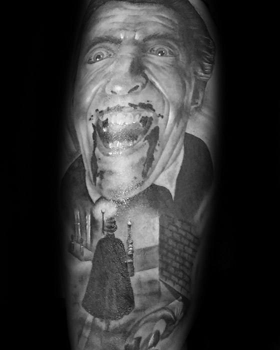 Forearm 3d Realistic Dracula Portrait Guys Tattoo Designs