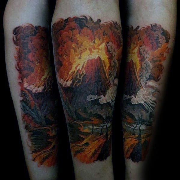 Forearm 3d Volcano Mens Tattoo Designs