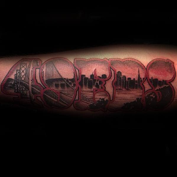 Forearm 49ers City Skyline Outer Forearm Tattoo Designs For Men