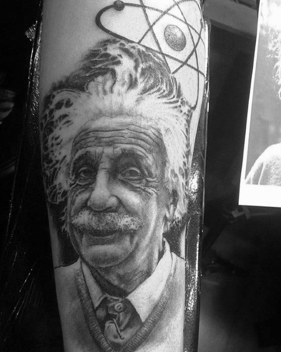 Forearm Albert Einstein Portrait Male Tattoos