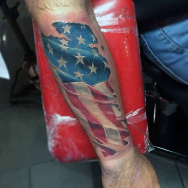 Forearm American Flag Tattoo On Man