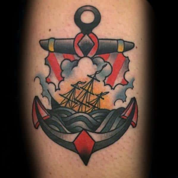 Forearm Anchor Sinking Ship Mens Tattoo Designs