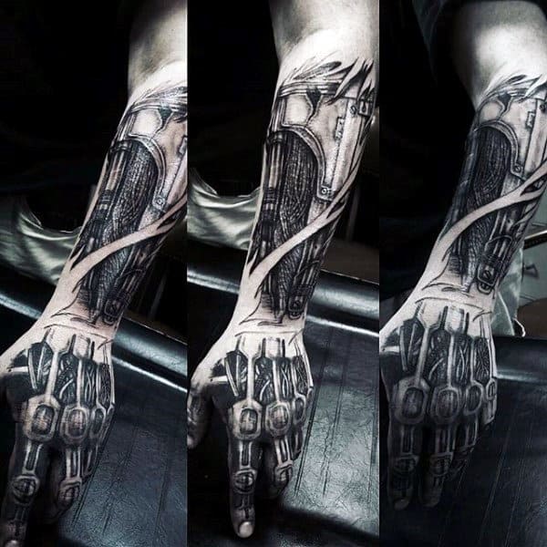 Forearm And Hand Mens Exposed Cyborg Machinery Terminator Tattoo