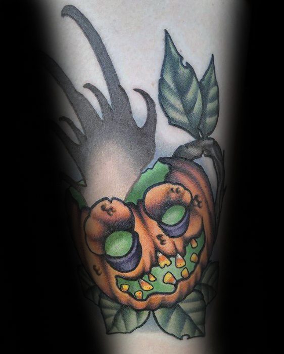 Forearm Artistic Male Coffee Cup With Pumpkin Theme Tattoo Ideas
