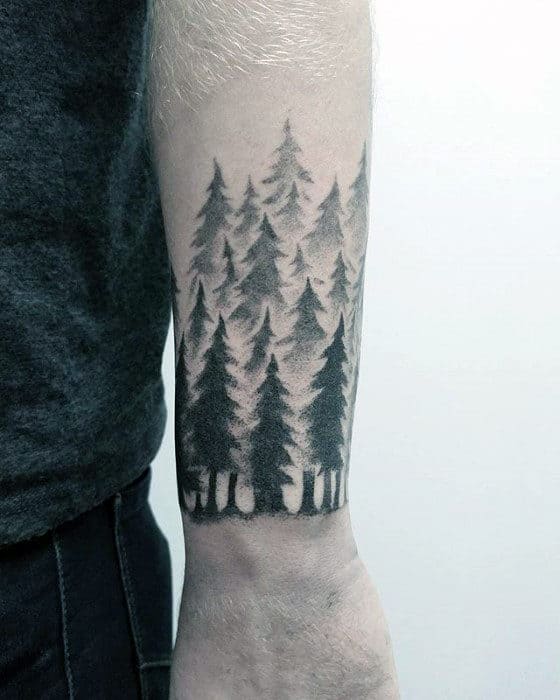 Forearm Band Guys Small Pine Tree Forest Tattoo Designs