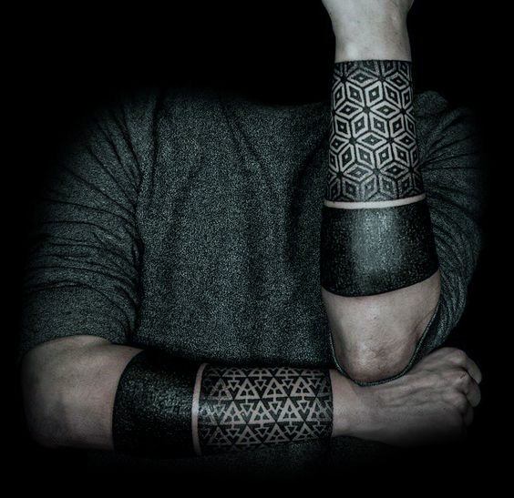 Forearm Bands With Geometric Pattern All Black Ink Tattoos For Guys