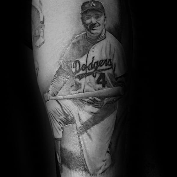 Forearm Baseball Player Dodgers Mens Tattoo Ideas