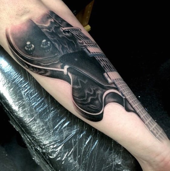 Forearm Bass Guitar Tattoo Designs For Men