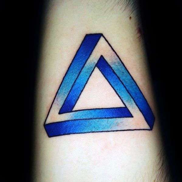 Forearm Blue Ink Penrose Triangle Male Tattoo Ideas