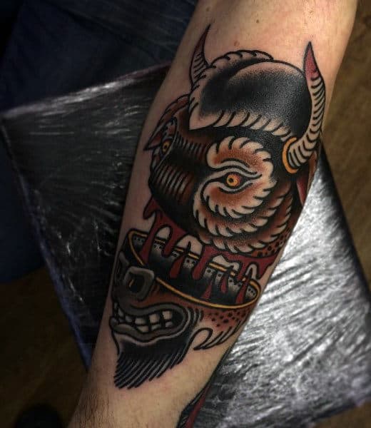 Forearm Bull Head Tattoos For Men
