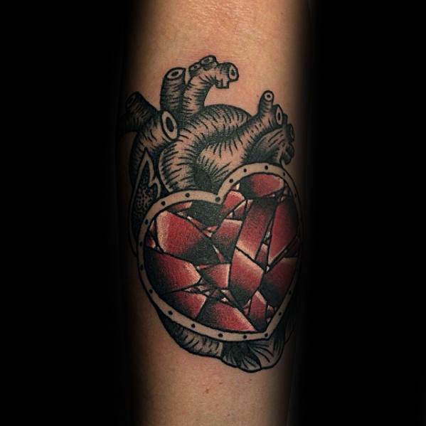 Forearm Cool Male Broken Heart Tattoo Designs
