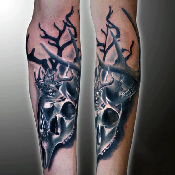 Forearm Deer Skull Tattoo Designs For Guys