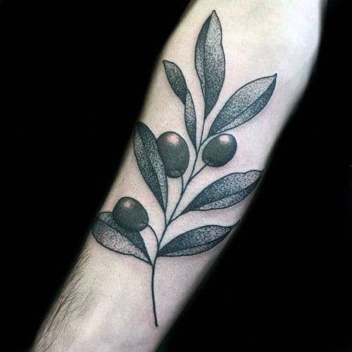 Forearm Dotwork Olive Branch Tattoos For Men