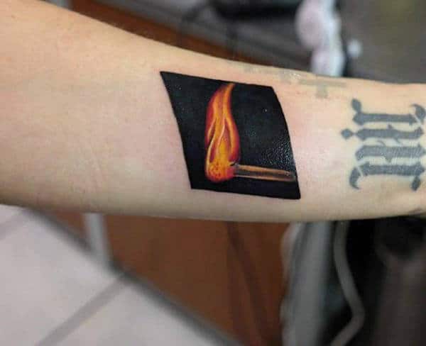 Forearm Flame Match Tattoos For Men