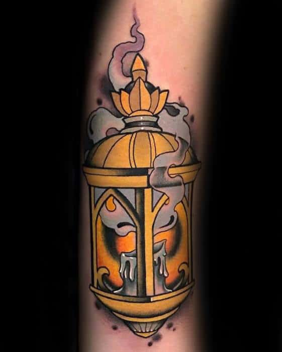 Forearm Gold Lantern Guys Tattoos