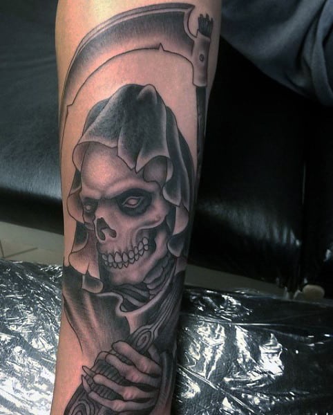 Forearm Grim Reaper Angel Tattoo For Men