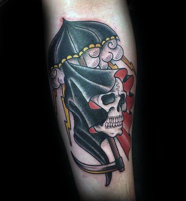 Forearm Grim Reaper Umbrella Tattoo Design Ideas For Males