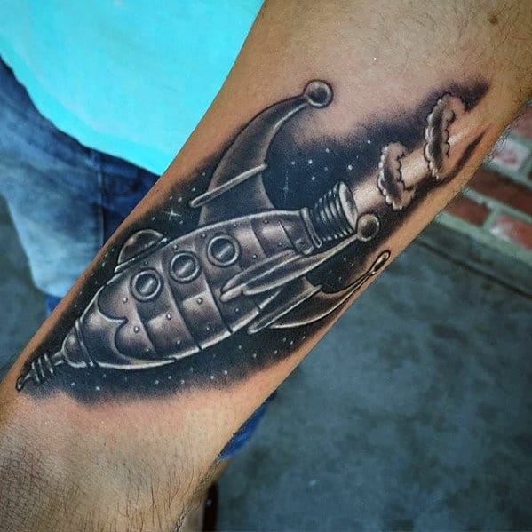 Forearm Guys Rocket Ship Tattoo Designs