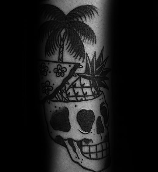 Forearm Guys Tattoos With Skull Pineapple Old Schol Traditional Design