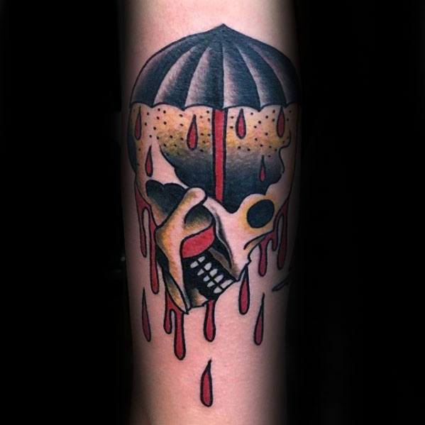 Forearm Guys Traditional Skull Umbrella Tattoos