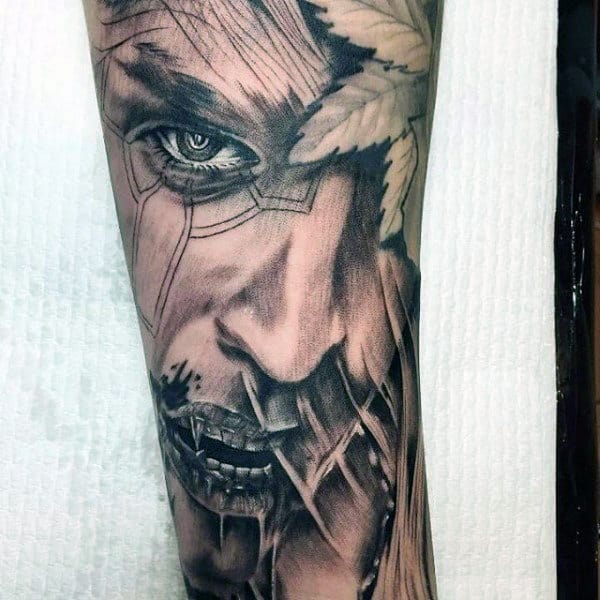 Forearm Half Sleeve Vampire Tattoo On Man