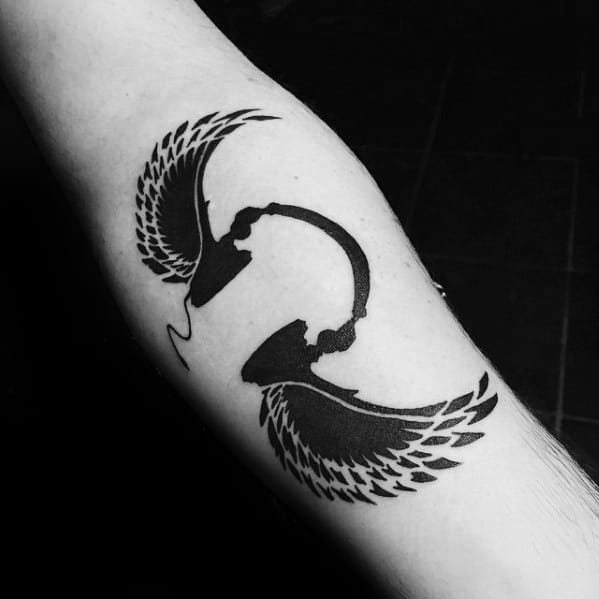 Forearm Headphones With Wings Guys Tattoo Designs