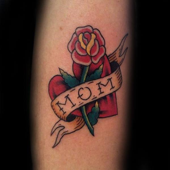 Forearm Heart With Rose Masculine Traditional Mom Tattoos For Men