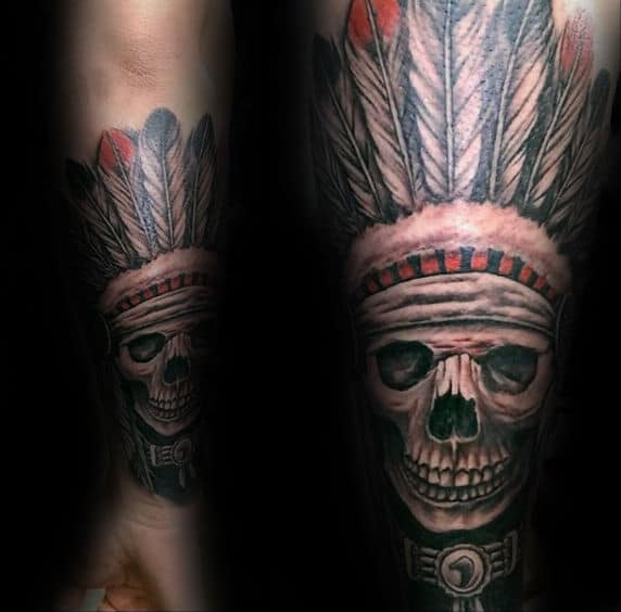 Forearm Indian Skull Male Sleeve Tattoo Ideas
