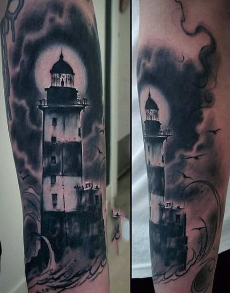 Forearm Lighthouse Tattoo For Guys